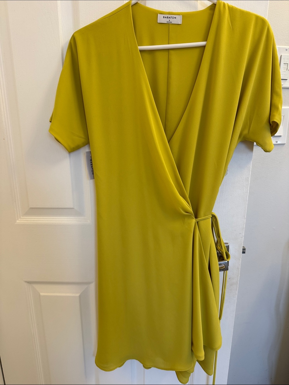 Babaton Chartreuse Wrap Dress with Side Tie